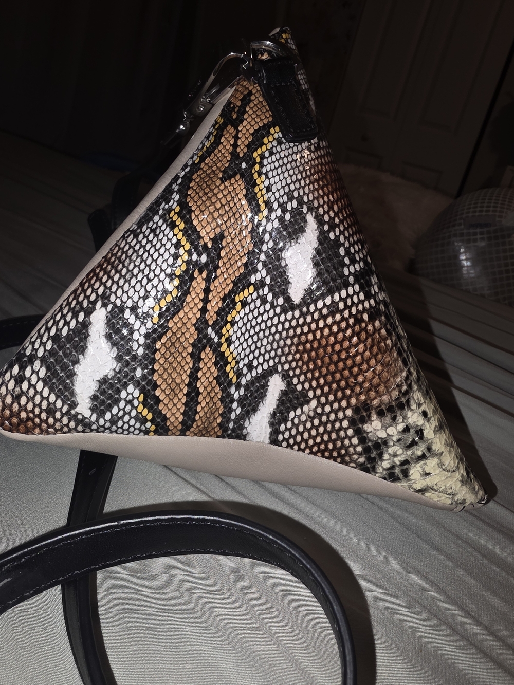 Snake-Print Argo Triangle Crossbody Bag in Brown and Black Calvin Klein